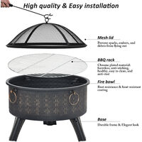 Outdoor Fire Pit 3 in 1 Heater Garden Brazier Bonfire Fire pit, Patio Garden BBQ Camping, Fireplace with Mesh Cover, Cooking Grate, Poker