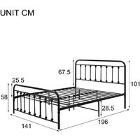 4FT6 Double Bed Frame 135x190 cm Mental Solid Platform Bed with Headboard and Footboard for Adult Kids Teenagers