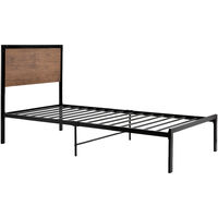3FT Single Bed Frame 90x190 cm Metal Platform Bed with Wood Headboard for Adults Kids Children