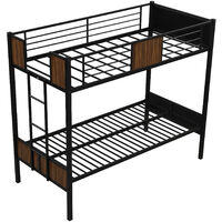 Single Bunk Bed 3 FT Bed Frame, High Sleeper, with Ladder & full-wrapped Guardrail, Retro Style, Metal and MDF, for Kids/Teenagers/Adults, in Black+Brown, 90*190cm
