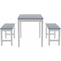 Dining Table and 2 Benches 3 Pcs dining table set Solid pine Grey