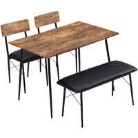 4 Pcs Dining Table Set, Industrial style Retro, Dining Table with 2 Chairs and 1 Bench, for Kitchen Dining Room