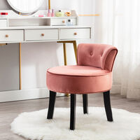 Velvet Dresser Stool Bedroom Chair Makeup Stool with Wooden Legs, Pink
