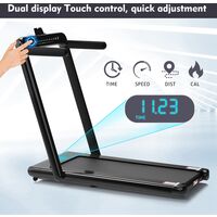 2 in 1 Treadmill Foldable Electric Treadmill Walking Running Machine 2.25 HP with remote control and LED display, Black