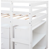 Cabin Bed 3FT Children's Loft Bed Frame Solid Wood, High Sleeper with Three drawers & Desk & Storage Shelves, White