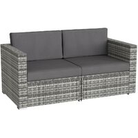 Rattan Furniture Set Outdoor Corner Sofa Garden Lounge 6-Seater Sofa Convertible with Coffee Table, Washable Cushions