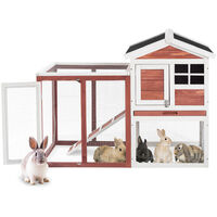 Outdoor Rabbit Hutch Bunny Cage Small Animal House Guinea Pig Hutch Hide/Run with Linoleum Roof 2-Tier