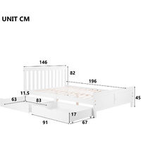 4ft6 Double Bed Frame with Storage 2 drawers Wooden Solid White Pine Bed For Adults, Kids, Teenagers 190x135cm