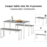Dining Table Set 3 pieces, 1 Table and 2 Benches Industrial Style Grey & White