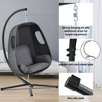 Garden Swing Seat Hanging Egg Chair Hammocks and Swing Seat Indoor & Outdoor Hammock Chair with Cushion, Water-resistant, Black