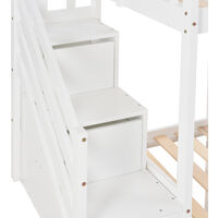 Bunk Bed with Stairs, Slide and Storage, Mid Sleeper, 90x190cm Children Bed 2 Drawers in the Steps, White