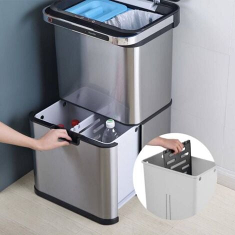 Poubelle de tri à 4 compartiments - 60L - ouverture automatique - Inox SS304 - Piles ou batterie - Beyond Blue