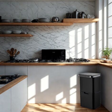 Poubelle à Pédale Cuisine 60L Double Compartiment - Noir, Acier, Design Moderne