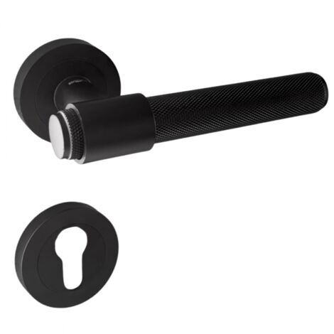 Poignées de porte sur rosace ronde noir mat industriel - Modèle Ema Trou de cylindre i - SECURY-T (1/5)