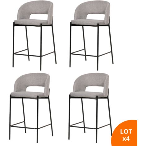 Lot de 4 chaises de bar, tabourets tissus gris - pieds en métal noir - KRISTEN - SECURY-T (1/5)