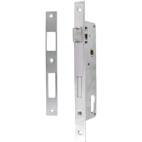 Serrure portail battant - Axe à 30mm - Entraxe 85mm - Chromée + gâche - SECURY-T