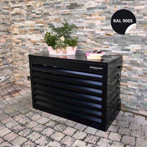 Cache climatisation en aluminium noir RAL9005 – Dimensions L 110 x H 80 x P 55 cm – Design vénitien pour circulation d'air optimale
