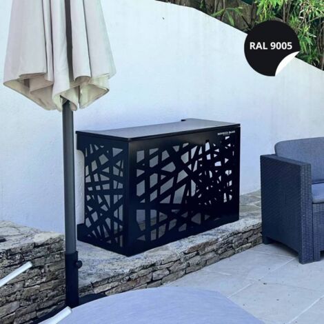 Cache climatiseur en aluminium noir RAL9005 – Dimensions L 110 x H 80 x P 55 cm – Protection contre intempéries et débris