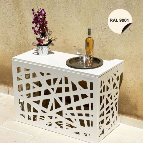 Cache climatiseur en aluminium beige RAL9001 – Dimensions 110 x 80 x 55 cm – Protection extérieure durable – Circulation d'air optimale