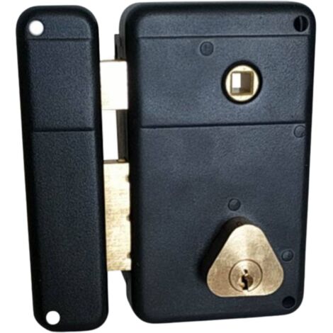 Secury-T – Serrure en applique verticale noire – Cylindre renforcé 25mm – 5 clés en laiton nickelé – Ouverture à gauche