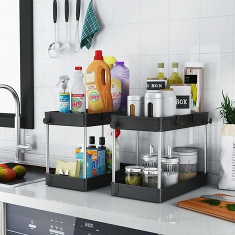 Rangement sous évier, étagère Cuisine, noir, 2 niveaux - SECURY-T