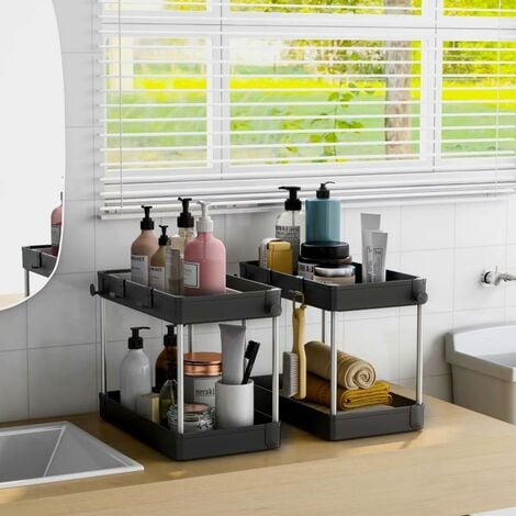 Rangement sous évier, étagère Cuisine, noir, 2 niveaux - SECURY-T
