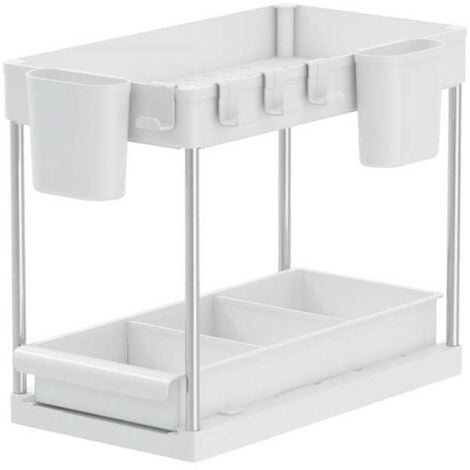 Rangement sous évier/étagère cuisine, blanc, 2 niveaux avec tiroir - SECURY-T