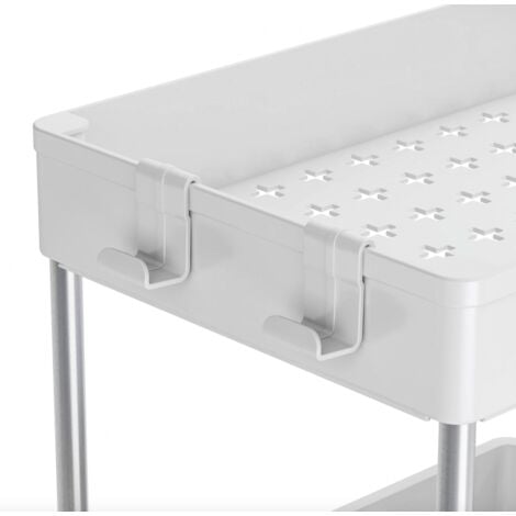 Rangement sous évier/étagère cuisine, blanc, 2 niveaux avec tiroir - SECURY-T