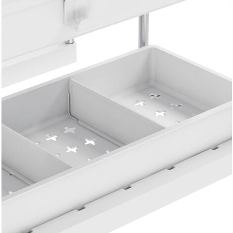 Rangement sous évier/étagère cuisine, blanc, 2 niveaux avec tiroir - SECURY-T