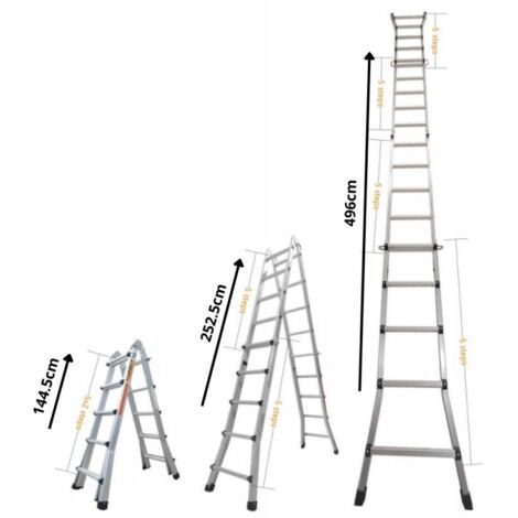 Secury-T – Échelle télescopique pliante en aluminium 4x5 marches 4,96m – Charge maximale 150 kg – Pieds anti-dérapants pour stabilité (1/5)