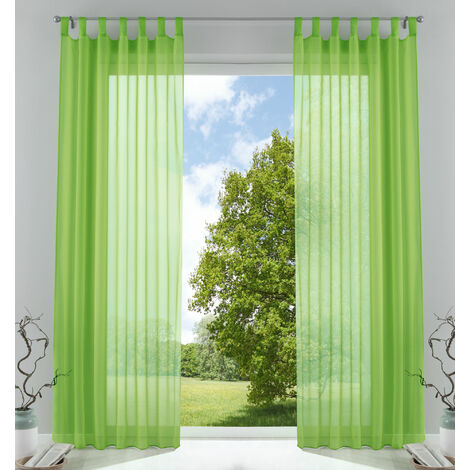 2er-Pack Gardinen Transparent Vorhang HxB Set Schlaufenschal cm Voile 61000CN Wohnzimmer Apfelgrün, 225x140 mit Bleibandabschluß
