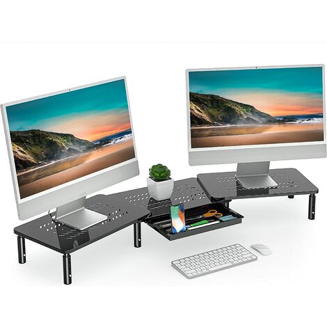 FITUEYES Monitorständer Höhenverstellbarer Bildschirmständer aus Hochwertigem Metall Monitor-Riser Ergonomischer Ständer für Laptop,PC,76-103×23.5×9,8/11,8/13,8cm,Drucker bis 20kg DT115903MB 