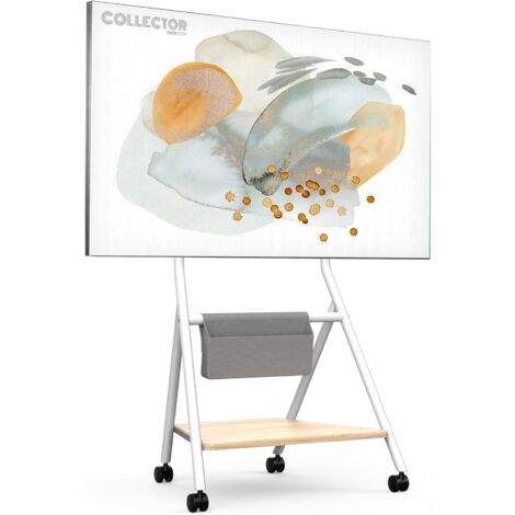FITUEYES DESIGN Mobiler TV Stnder Rollbar, TV Stand f¨¹r 46 50 55 60 65 Zoll Fernseher bis 40kg, Hhenverstellbar TV Standfuss mit Holzablage & Aufbewahrungstasche, Collector Serie,Wei