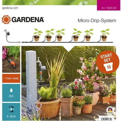 GARDENA Start set micro irrigazione automatic, per 15 vasi, incluso  computer Micro-Drip System (13004-26)