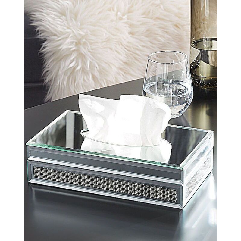 Modern Tissue Box Holder Mirrored Cover Crystals Bathroom Accessory Charly
