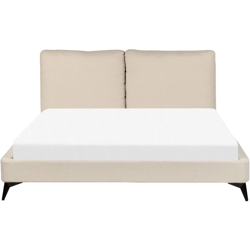 Beige upholstered deals king bed frame