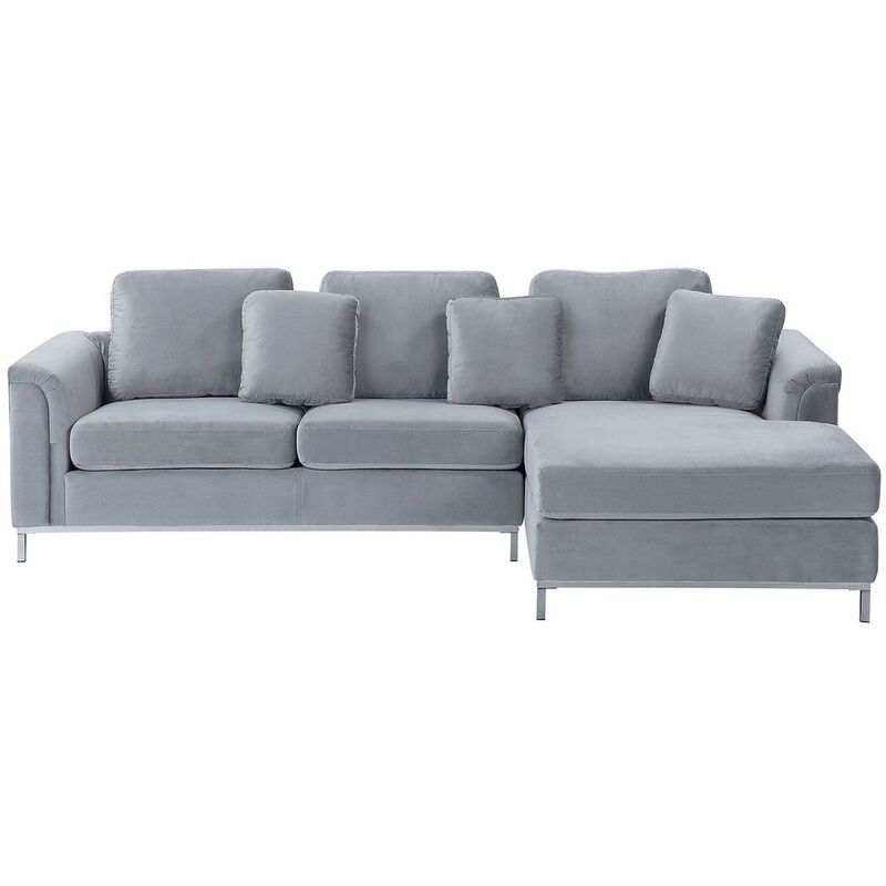 Modern Light Grey Velvet Couch Corner, Beliani Oslo Black Modern Sectional Leather Sofa With Ottoman