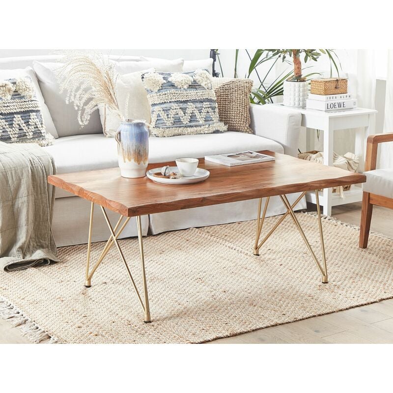 Wood coffee table with gold deals legs