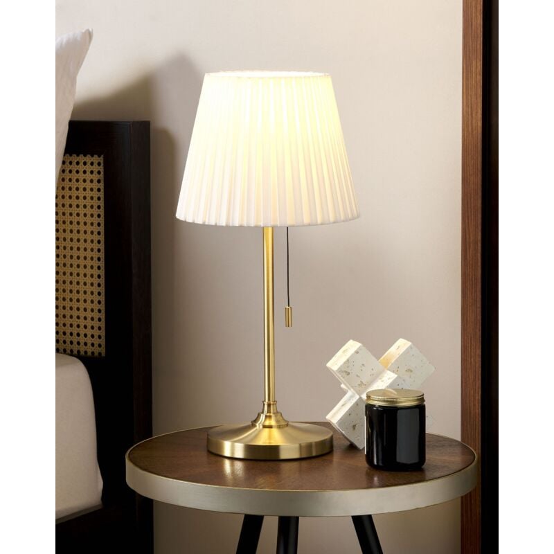 Classic Table Lamp Empire Fabric Shade Living Room Bedroom Brass White  Torysa