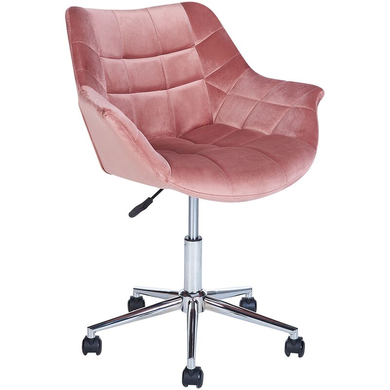 Costway Pink Velvet Accent Office Armchair Adjustable Swivel