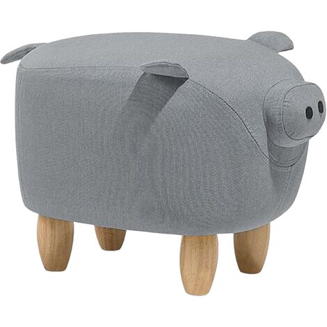 Modern Fabric Stool Solid Wood Legs Animal Footrest Grey Piggy
