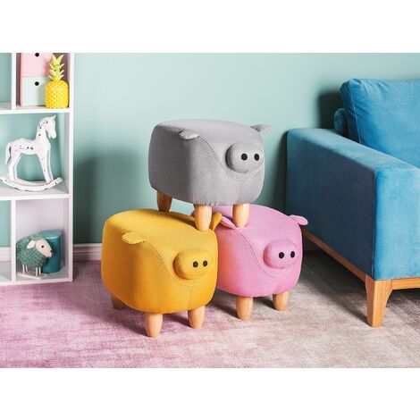 Modern Fabric Stool Solid Wood Legs Animal Footrest Grey Piggy