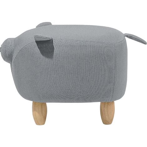 Modern Fabric Stool Solid Wood Legs Animal Footrest Grey Piggy