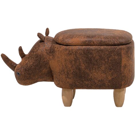 Modern Faux Leather Stool Upholstery Storage Solid Wood Animal Brown Rhino