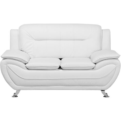 Modern 2-Seater Sofa Faux Leather Couch Loveseat Living Room White Leira