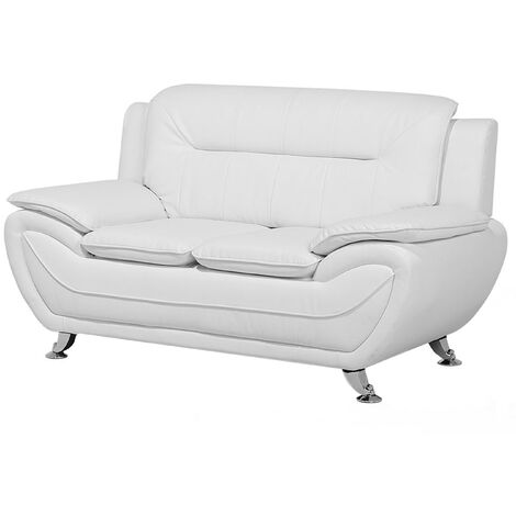 Modern 2-Seater Sofa Faux Leather Couch Loveseat Living Room White Leira