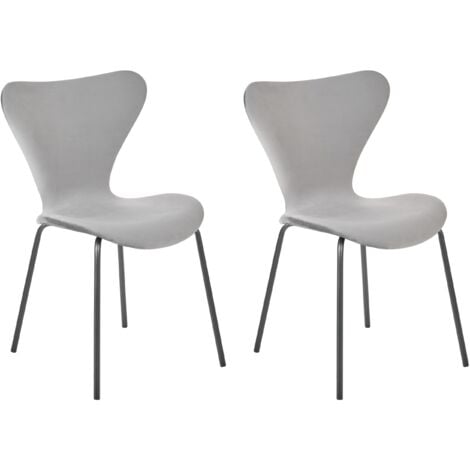 Set of 2 Dining Chairs Light Grey with Black Polyester Velvet Armless Iron Legs Boonville