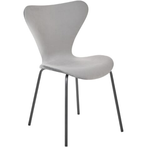Set of 2 Dining Chairs Light Grey with Black Polyester Velvet Armless Iron Legs Boonville
