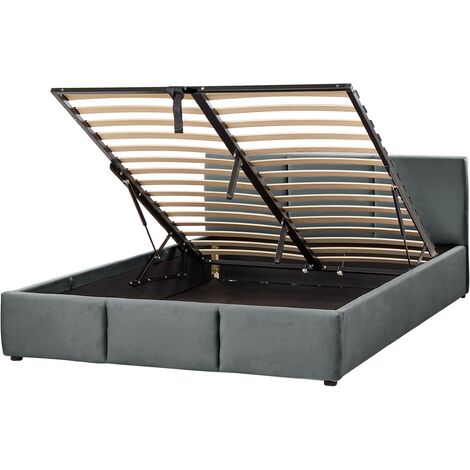 Modern Upholstered Ottoman Storage Bed EU Double Size Velvet Dark Grey Bousse