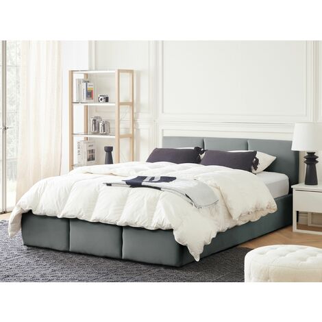Modern Upholstered Ottoman Storage Bed EU Double Size Velvet Dark Grey Bousse